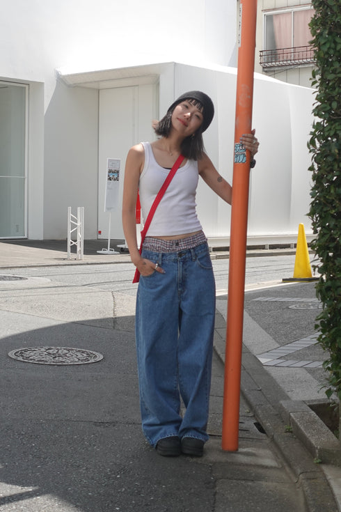 2wayチェックレイヤードデニム